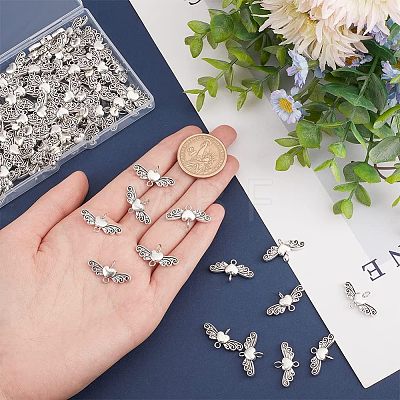 100Pcs Tibetan Style Alloy Heart with Wing Connector Charms TIBE-HY0001-02-1