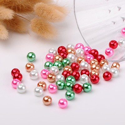 Christmas Mix Pearlized Glass Pearl Beads HY-X006-8mm-05-1
