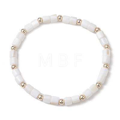 Natural Freshwater Shell Column Beaded Stretch Bracelets for Women BJEW-JB10934-1