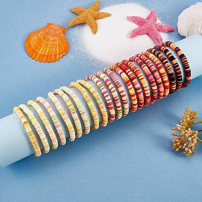 Handmade Polymer Clay Heishi Surfer Stretch Bracelets Set BJEW-SW00099-02-1