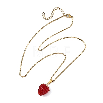 Handmade Lampwork Raspberry Pendant 304 Stainless Steel Cable Chain Necklaces for Women NJEW-JN06189-1