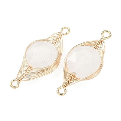 Natural Quartz Crystal Rock Crystal Faceted Hexagonal Cut Flat Round Links Connector Charms with Copper Herringbone Wire-Wrapped KK-Z152-07G-06-1