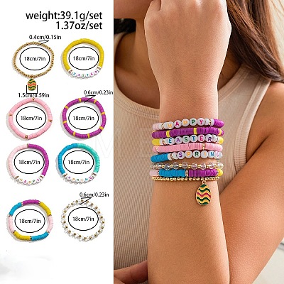 8Pcs 8 Styles Acrylic & CCB Plastic & Polymer Clay Bead Bracelets FS-WG62275-04-1