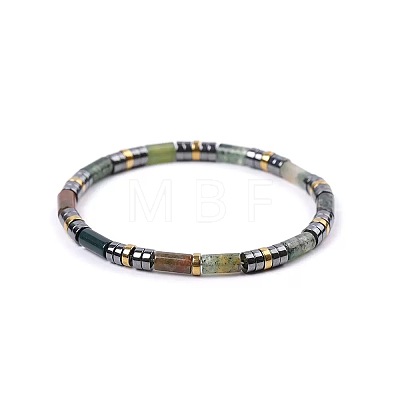 Bohemian Natural Indian Agate & Golden Synthetic Non-magnetic Hematite Beaded Stretch Bracelets for Women Men LS-NY1304-10-1