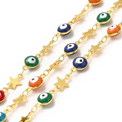 Colorful Evil Eyes & Brass Star Link Chains CHC-A006-05G-1