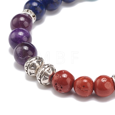 Natural & Synthetic Mixed Stone & Alloy Round Beaded Stretch Bracelet BJEW-JB08572-1