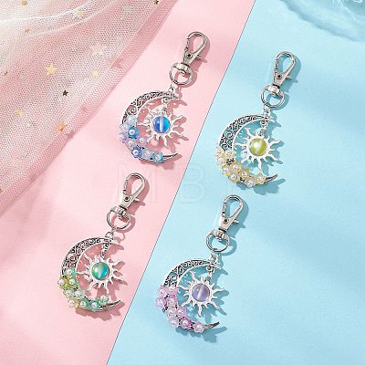 Synthetic Moonstone & Alloy Moon Sun Pendant Decorations HJEW-JM04647-1
