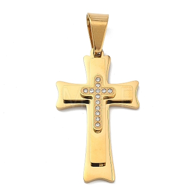 304 Stainless Steel & Rhinestone Pendants STAS-H256-03G-1