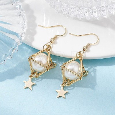 Shell Pearl Dangle Earrings EJEW-JE05498-01-1
