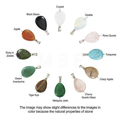 Fashewelry 24pcs 12 Styles Natural & Synthetic Gemstone Pendants G-FW0001-33-1