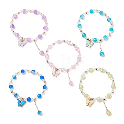 Alloy Acrylic Butterfly Charm Bracelets BJEW-JB12761-1