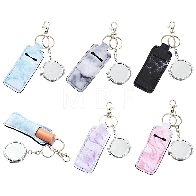 PU Leather & Iron Mirror Keychains HJEW-YW00545-02-1
