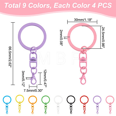   36Pcs 9 Colors Spray Painted Iron Keychain Swivel Clasps FIND-AR0004-01-1