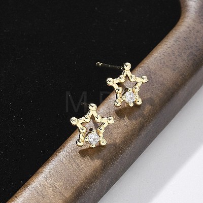 Brass Clear Cubic Zirconia Stud Earrings EJEW-Q014-13G-1