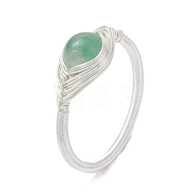 Horse Eye Natural Green Aventurine & Amethyst & Rose Quartz Finger Rings RJEW-JR00843-02-1