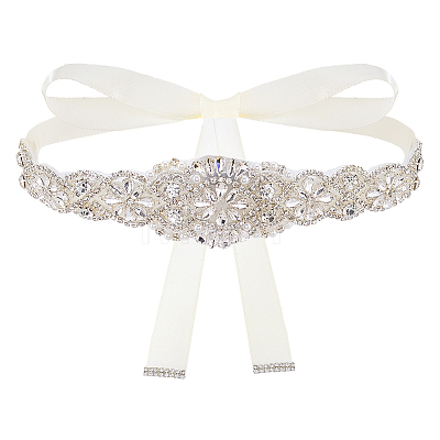 1Pc Crystal Rhinestone Flower Polyester Belts for Wedding Dress AJEW-FG0005-77S-1