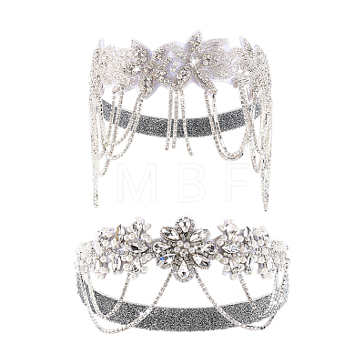 2Pcs 2 Styles Flower Forehead Crystal Rhinestone Headbands OHAR-ME0001-17-1