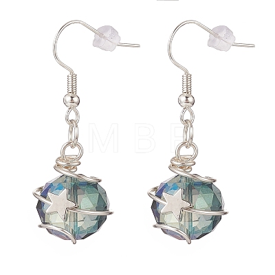 Glass Round with Star Dangle Earrings EJEW-JE05137-1