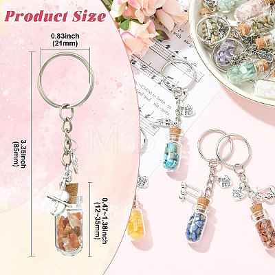 20Pcs Glass Bottle with Natural & Synthetic Gemstone Chip Keychains KEYC-CJ00014-1