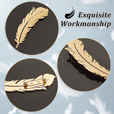 HOBBIESAY 2Pcs 2 Colors 201 Stainless Steel Feather Lapel Pin JEWB-HY0001-29-1