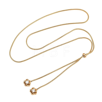 Adjustable 304 Stainless Steel Crystal Rhinestone Flower Round Snake Chain Lariat Necklaces for Women SA-D001-02G-1
