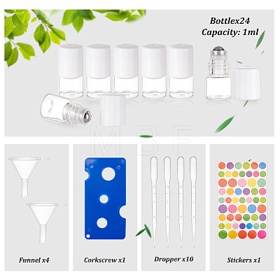 24Pcs Transparent Glass Roller Ball Bottles with Plastic Cover DIY-BC0006-47-1
