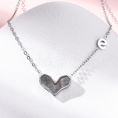 304 Stainless Steel Pave Natural Colorful Shell Heart Pendant Necklaces for Women NJEW-U032-09P-02-1