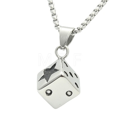 Punk Style 316L Surgical Stainless Steel Star Dice Pendant Necklaces for Men WGC2296-01-1