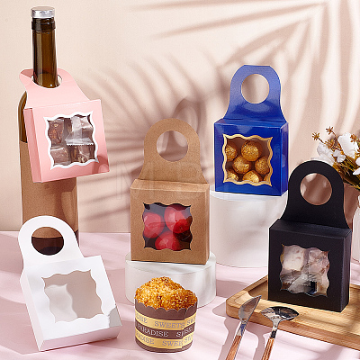 20Pcs 5 Styles Square Kraft Paper Festival Gift Storage Boxes with PVC Window and Hole Handle CON-PH0003-04-1