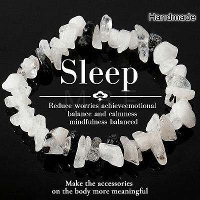 Natural Tourmalinated Quartz Chip Beaded Stretch Bracelets JI5766-13-1