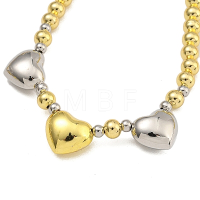 Rack Plating Brass Round & Heart Beaded Necklaces for Women NJEW-C059-21G-1