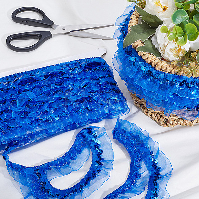 Polyester Ruffled Elastic Lace Trim OCOR-WH0070-314-1