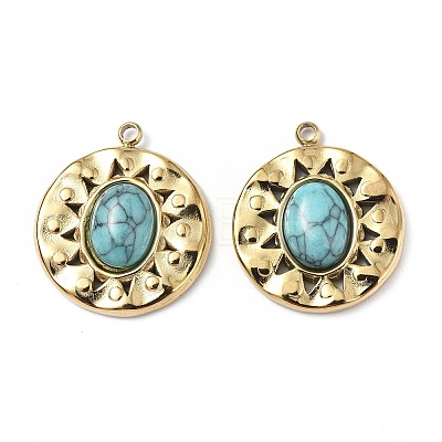 Vacuum Plating 201 Stainless Steel Natural Turquoise Pendants STAS-C064-VC875-1