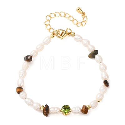 Natural Tiger Eye Chip and Rice Natural Pearl Beaded Bracelets GG-CBA3297-13G-H-1