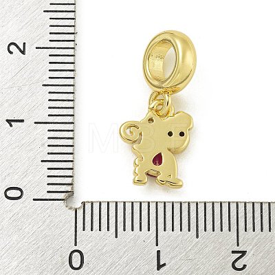 Rack Plating Brass Pave Cubic Zirconia Monkey European Dangle Charms KK-Z067-50G-02-1