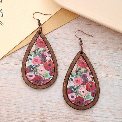Wood Dangle Earrings FS-WG89FD2-01-1