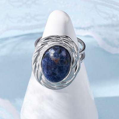 Oval Natural Sodalite Finger Rings RJEW-M063-01P-09-1