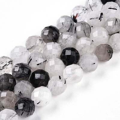 Natural Black Rutilated Quartz Bead Strands G-S345-10mm-30-1