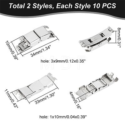 20 Sets 2 Styles Rectangle 201 Stainless Steel Watch Band Clasps STAS-DC0011-60-1
