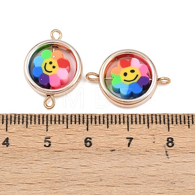 CCB Plastic Frame with Polymer Clay Smiling Face Flower Beads Flat Round Links Connector Charms KK-D103-10A-RG-1