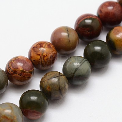 Natural Polychrome Jasper/Picasso Stone/Picasso Jasper Bead Strands G-O155-02A-6mm-1