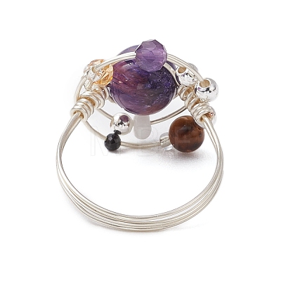 Planet Natural Amethyst Finger Rings RJEW-TA00165-03-1