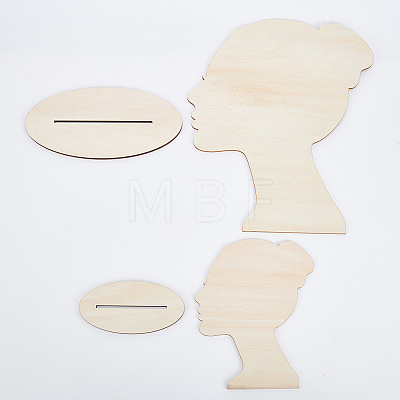2 Sizes Hair Bun Girl Wooden Head Child Silhouette Stands ODIS-WH0030-15E-1