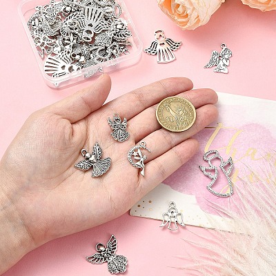 50Pcs 8 Styles Tibetan Style Alloy Moon with Fairy Pendants FIND-YW0005-15-1