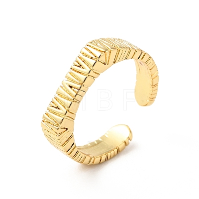 Brass Grooved Rectangle Signet Open Cuff Ring for Women RJEW-G263-06G-1