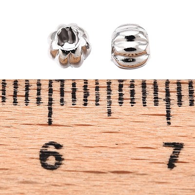 Rhodium Plated 925 Sterling Silver Corrugated Beads STER-T007-96P-1