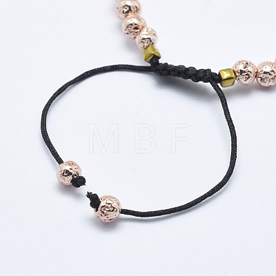 Electroplated Natural Lava Rock Braided Bead Bracelets BJEW-I258-B04-1