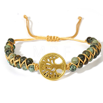 Adjustable Natural African Turquoise(Jasper) Round Beads Double Layers Bracelets YD4012-1