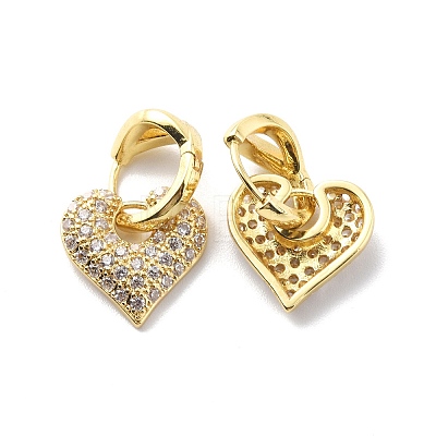 Clear Cubic Zirconia Heart Dangle Hoop Earrings EJEW-G333-01G-1-1