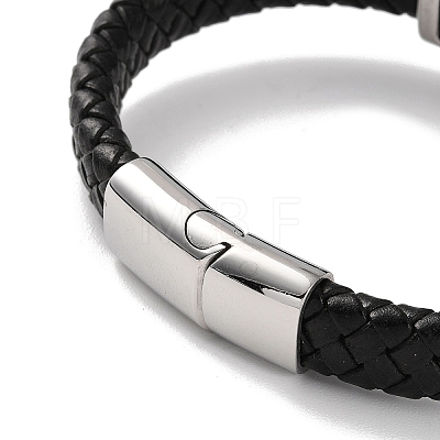 Men's Braided Black PU Leather Cord Bracelets BJEW-K243-32AS-1